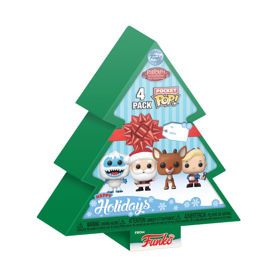 🎁 Coffret Funko Pocket Pop! Noël – Pack 4 figurines Rudolph (Édition sapin)